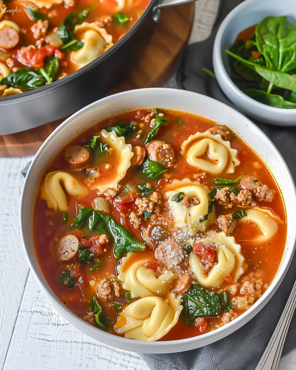 Autumn Soup: Cozy Sausage Tortellini Soup with Spinach Delight