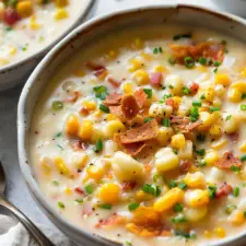 Creamy Corn Chowder Recipe with Turkey Bacon and Chicken Ham Delight