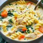 Creamy Chicken Pasta Soup Recipe with Carrot and Spinach
