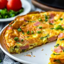 Easy Ham and Cheese Frittata Recipe with Turkey Bacon and Chicken Ham