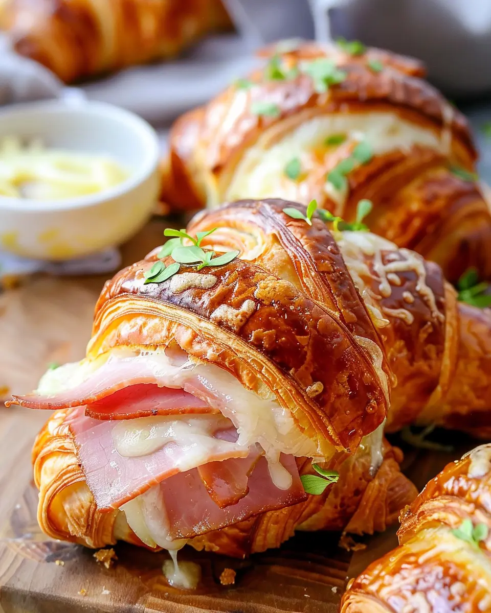 Baked Ham and Cheese Croissants with Turkey Bacon: A Delicious Treat