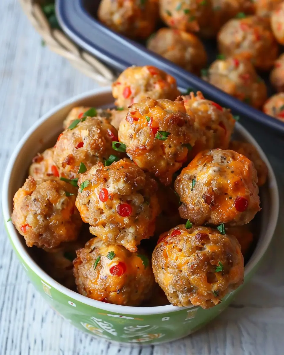 Pimento Cheese Sausage Balls with Turkey Bacon and Chicken Ham Delight