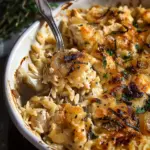 French Onion Chicken Orzo Casserole