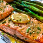 Baked Salmon in Foil with Asparagus and Garlic Butter Sauce