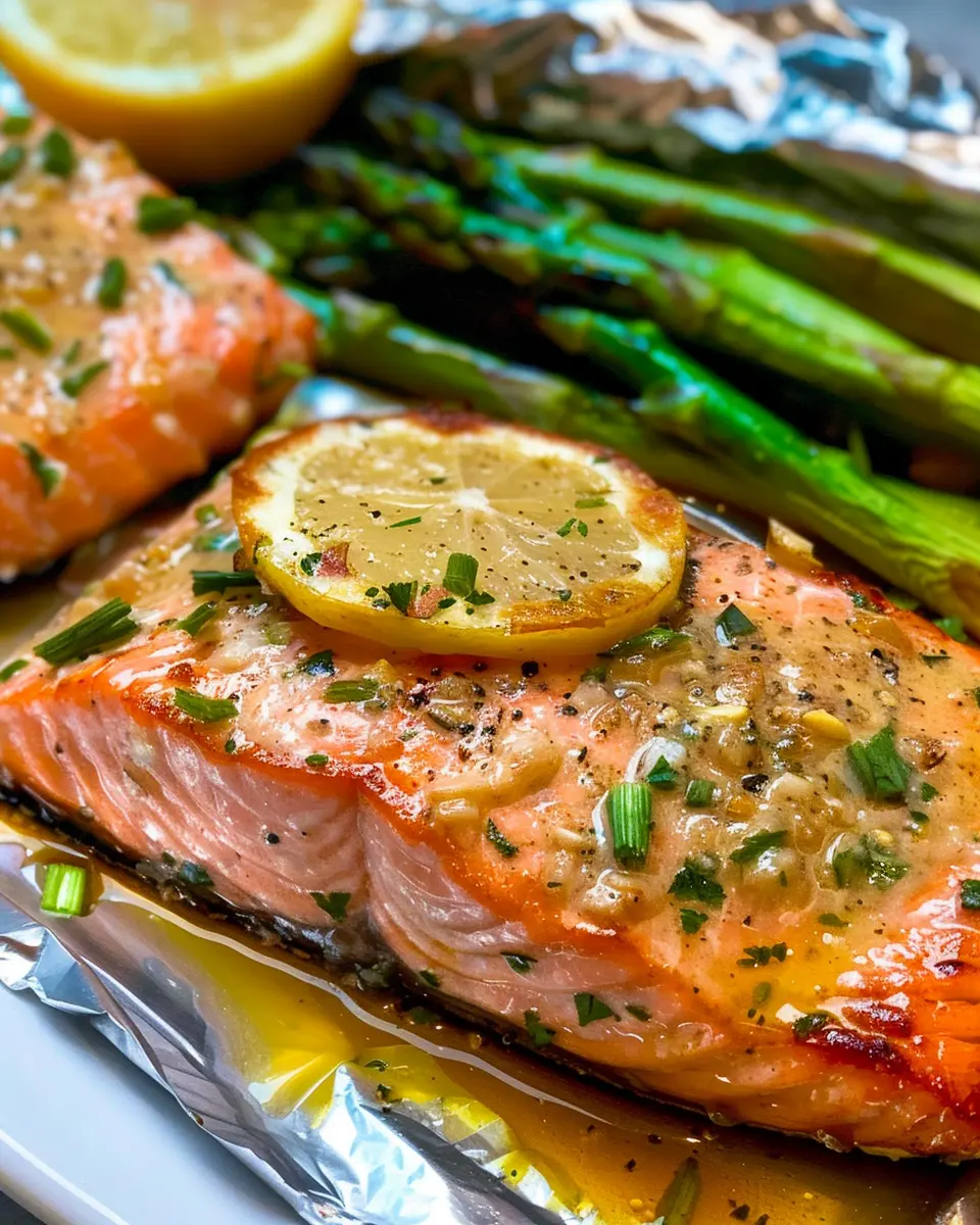 Baked Salmon in Foil with Asparagus and Irresistible Garlic Butter