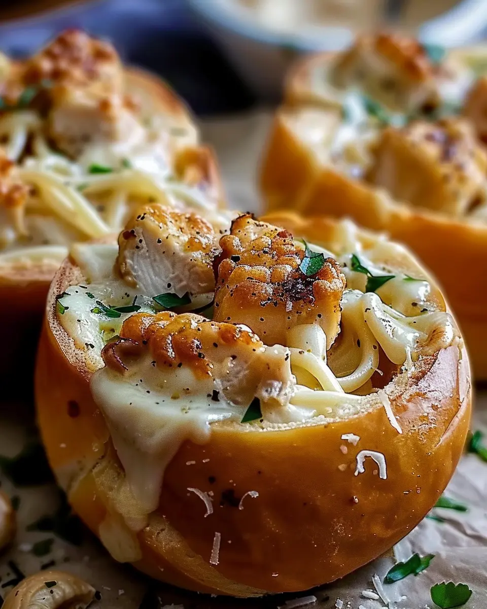 Chicken Alfredo Garlic Bread Bowls: Indulgent Comfort Food Delight