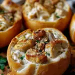 Chicken Alfredo Garlic Bread Bowls