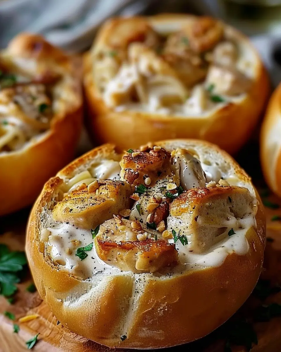 Chicken Alfredo Garlic Bread Bowls: Easy Comfort Food Delight