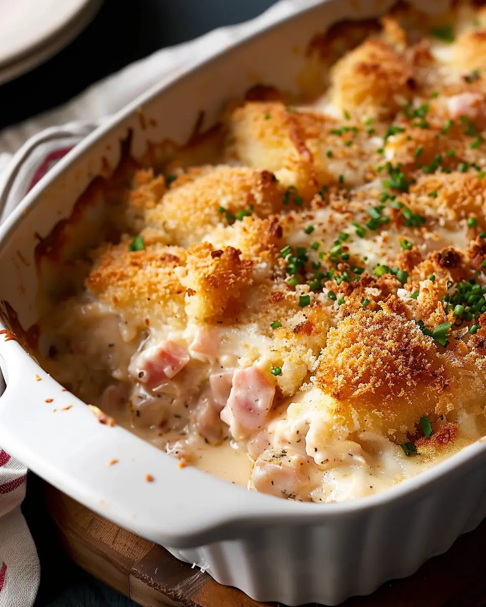 Chicken Cordon Bleu Casserole with Turkey Bacon and Chicken Ham